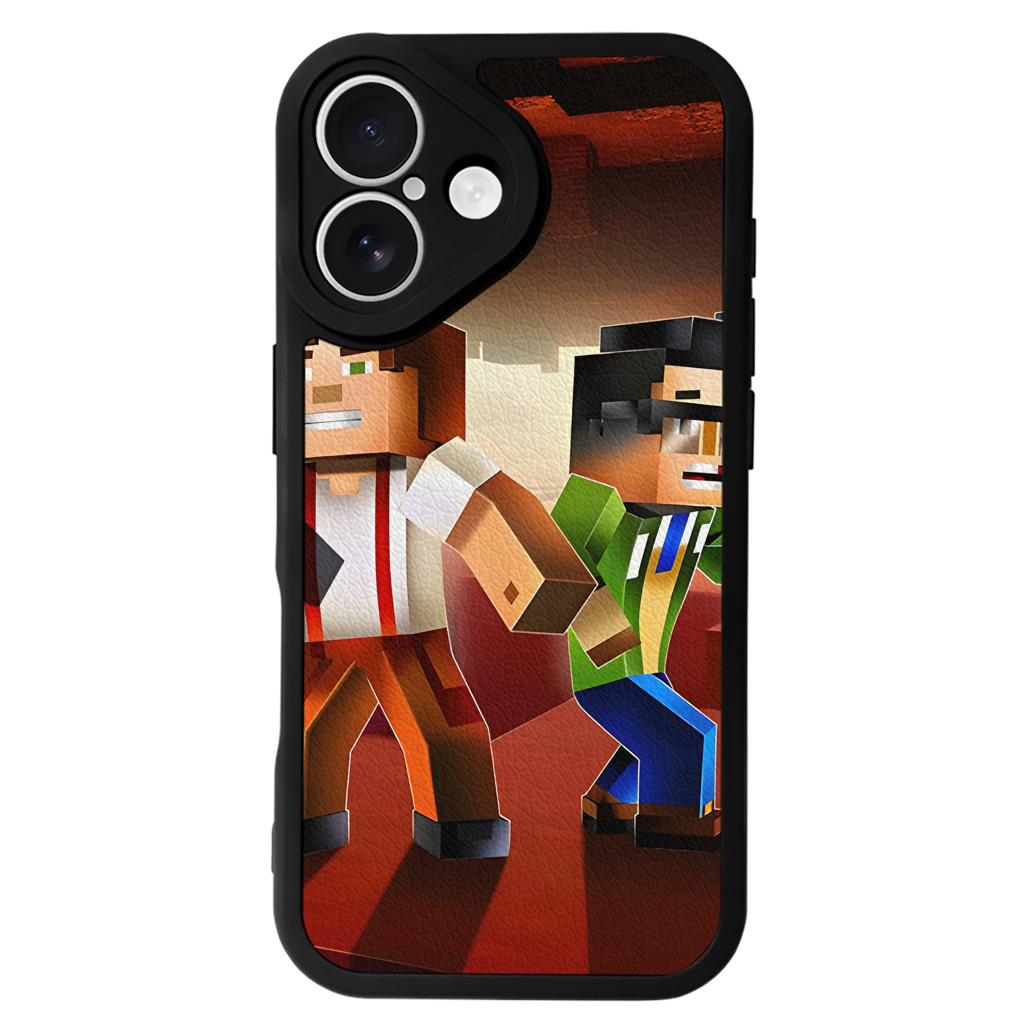 （画像用） マインクラフト ブロックの世界 Minecraft MC Block world 【iPhone 16シリーズ対応】シリコンスマホケース（レザー調） 材質：シリコン